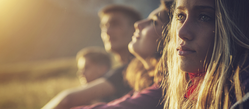 Teenager friends portrait at sunset